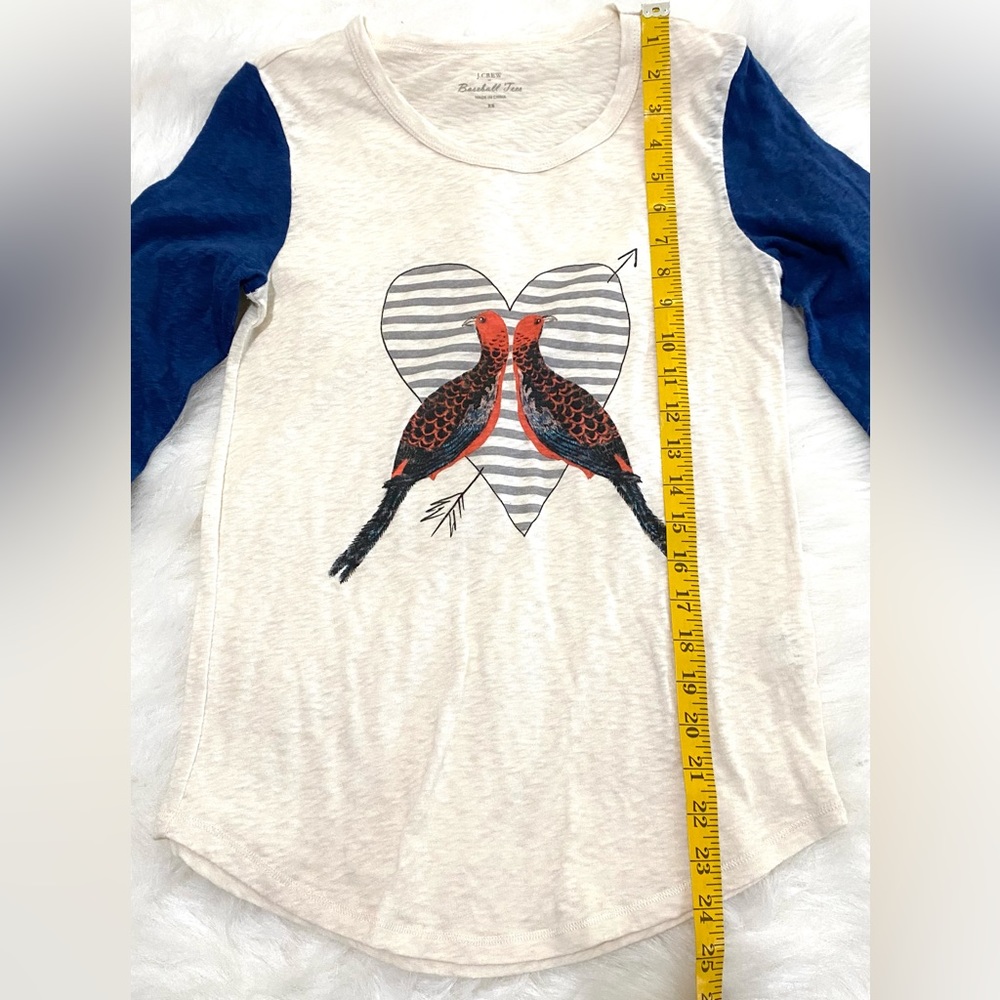 J Crew Womens XS Blue Ivory Lovebirds Baseball Tee Boho Preppy Y2K Lightweight - Picture 8 of 11